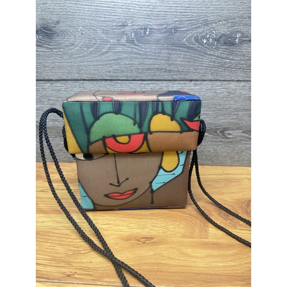 VTG Silk Scapes Hand Painted Silk Crossbody Bag Abstract Face Art Deco Pop Art